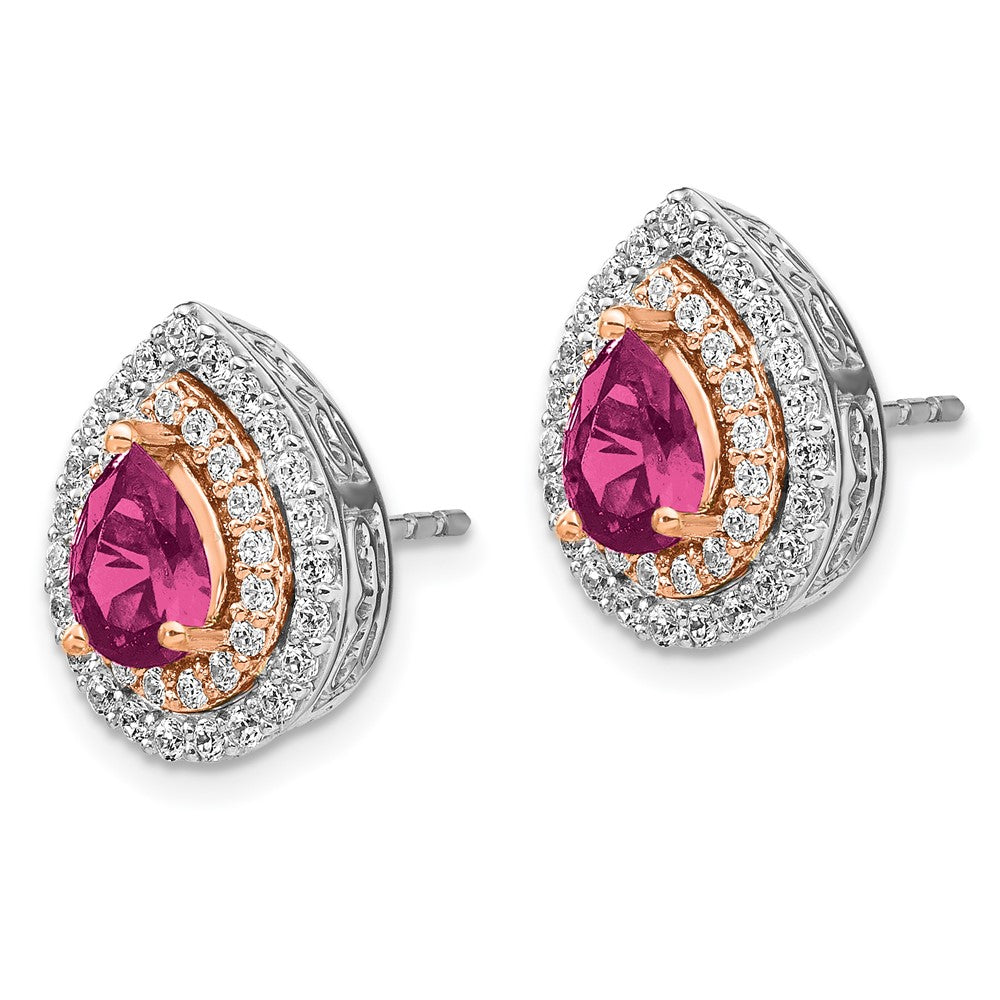 14K Weiß-/Roségold Zweifarbig Ohrringe mit 0,875 ct. im Tropfen-Fancy-Schliff, Laborgezüchteten Diamanten VS/SI+ G+ und Laborgezüchteten Pinken Saphiren, mit Ohrstecker-Verschluss