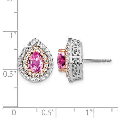 14K Weiß-/Roségold Zweifarbig Ohrringe mit 0,875 ct. im Tropfen-Fancy-Schliff, Laborgezüchteten Diamanten VS/SI+ G+ und Laborgezüchteten Pinken Saphiren, mit Ohrstecker-Verschluss