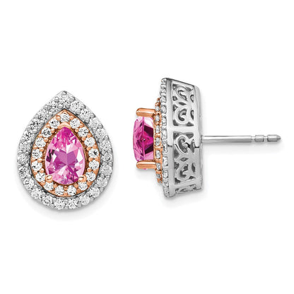 14K Weiß-/Roségold Zweifarbig Ohrringe mit 0,875 ct. im Tropfen-Fancy-Schliff, Laborgezüchteten Diamanten VS/SI+ G+ und Laborgezüchteten Pinken Saphiren, mit Ohrstecker-Verschluss