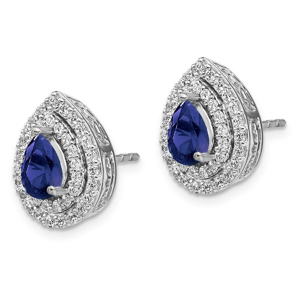 14K Weißgold Ohrringe mit Labor-Diamanten (VS/SI, FGH) und synthetischem blauem Saphir
