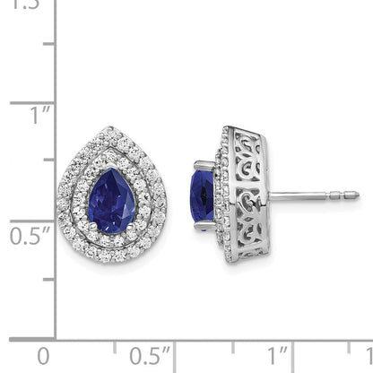 14K Weißgold Ohrringe mit Labor-Diamanten (VS/SI, FGH) und synthetischem blauem Saphir