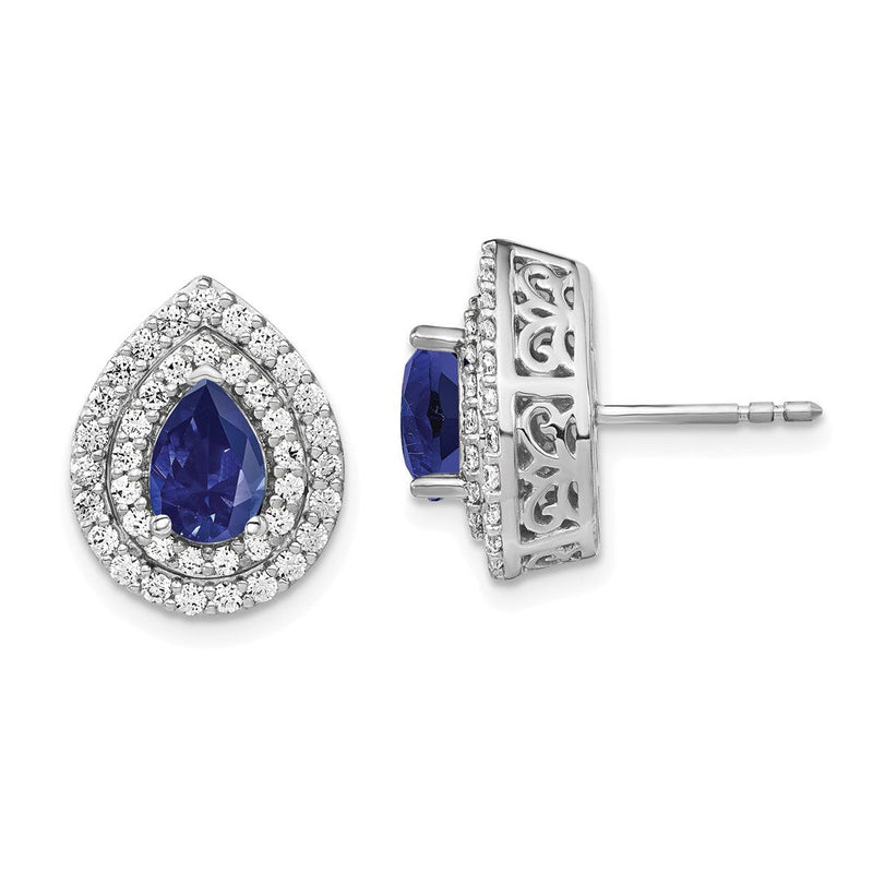 14K Weißgold Ohrringe mit Labor-Diamanten (VS/SI, FGH) und synthetischem blauem Saphir