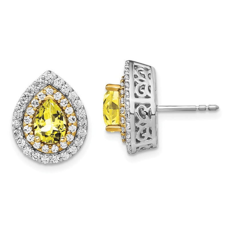 14K Bicolor Im Labor Gezüchtet Vs/si+ G+ Diamant & Erzeugt Gelb Saphir Ohrringe