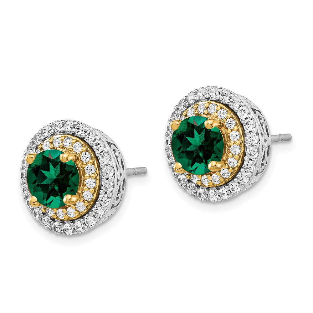14K Bicolor Ohrringe mit Labor gezüchteten Diamanten VS/SI FGH und gezüchteten Smaragden