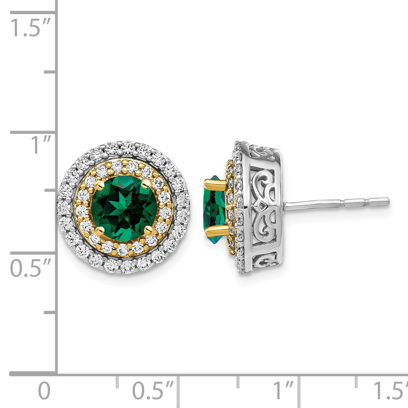 14K Bicolor Ohrringe mit Labor gezüchteten Diamanten VS/SI FGH und gezüchteten Smaragden