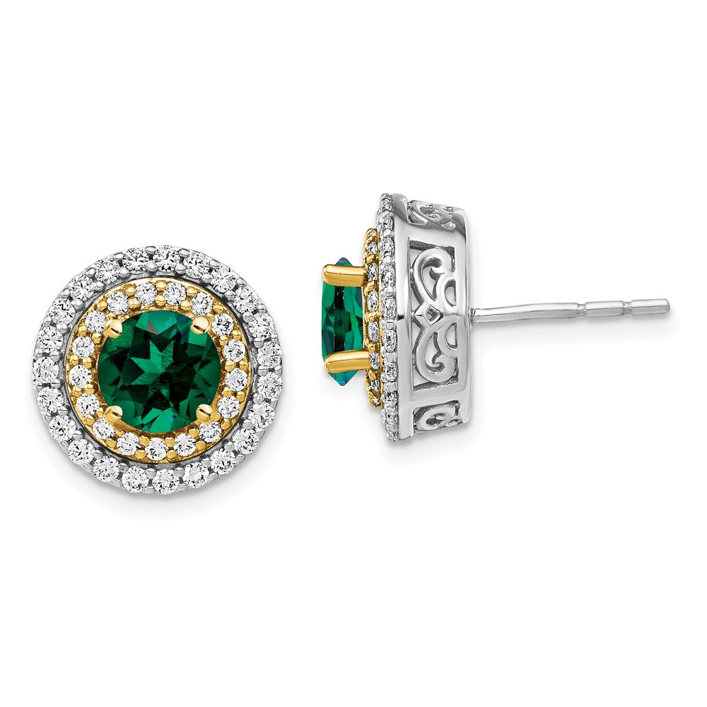 14K Bicolor Ohrringe mit Labor gezüchteten Diamanten VS/SI FGH und gezüchteten Smaragden