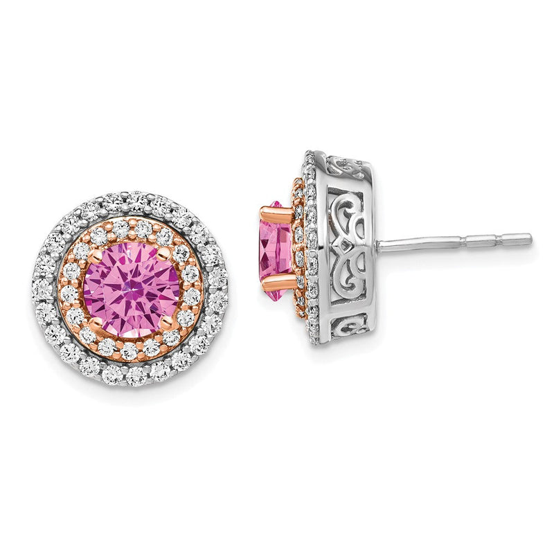 14K Weiß-/Roségold Zweifarbig 1 ct. Labor-Diamant VS/SI+ G+ und Laborgezüchteter Pink-Saphir Rund Ohrstecker