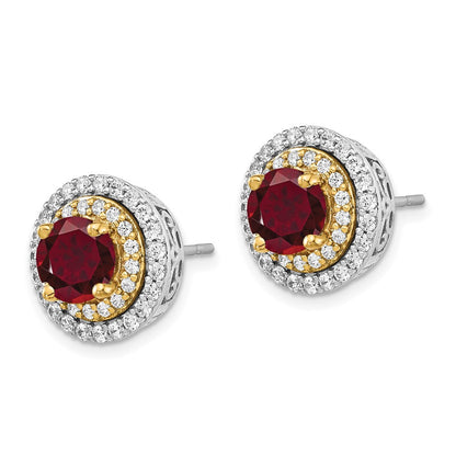14K Bicolor Ohrringe mit Labor-gezüchteten Diamanten (VS/SI, FGH) und gezüchteten Rubinen