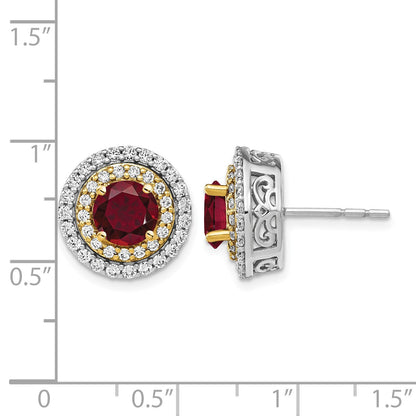 14K Bicolor Ohrringe mit Labor-gezüchteten Diamanten (VS/SI, FGH) und gezüchteten Rubinen