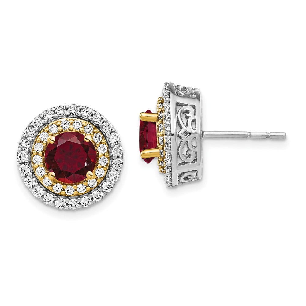 14K Bicolor Ohrringe mit Labor-gezüchteten Diamanten (VS/SI, FGH) und gezüchteten Rubinen