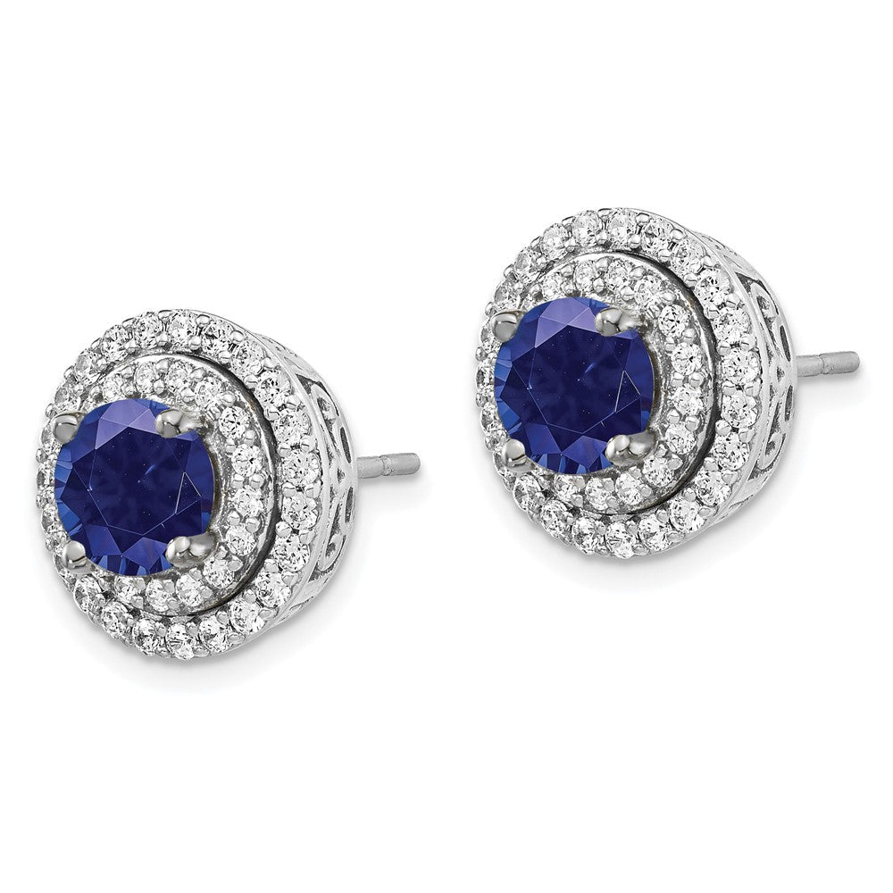 14K Weißgold Ohrringe mit im Labor gezüchteten Diamanten (VS/SI, FGH) und synthetischem blauem Saphir