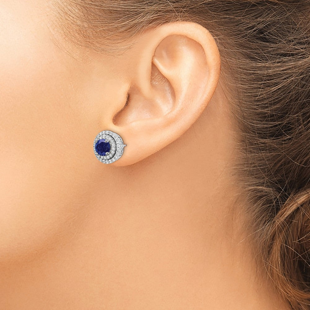 14K Weißgold Ohrringe mit im Labor gezüchteten Diamanten (VS/SI, FGH) und synthetischem blauem Saphir