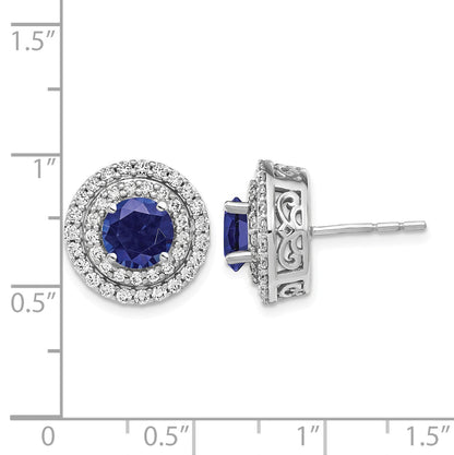 14K Weißgold Ohrringe mit im Labor gezüchteten Diamanten (VS/SI, FGH) und synthetischem blauem Saphir