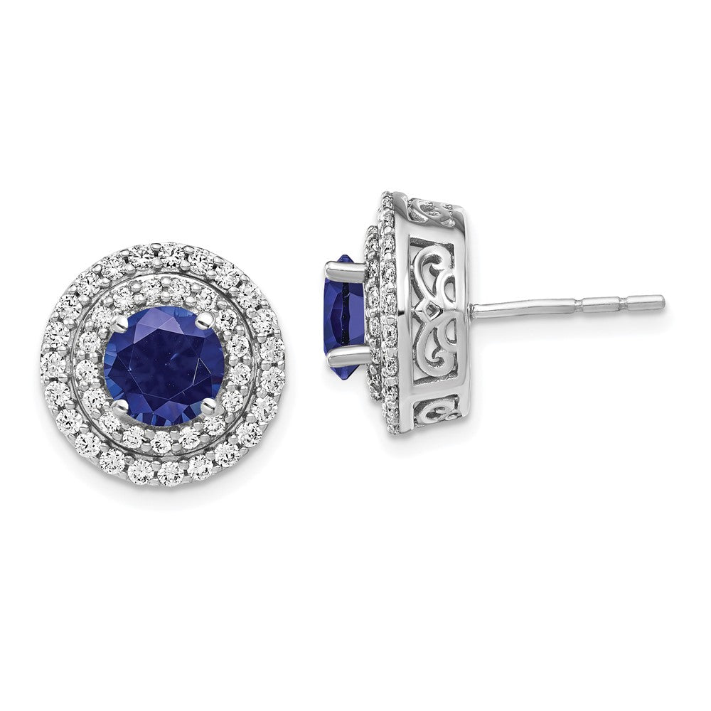 14K Weißgold Ohrringe mit im Labor gezüchteten Diamanten (VS/SI, FGH) und synthetischem blauem Saphir