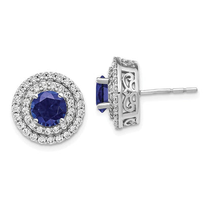 14K Weißgold Ohrringe mit im Labor gezüchteten Diamanten (VS/SI, FGH) und synthetischem blauem Saphir