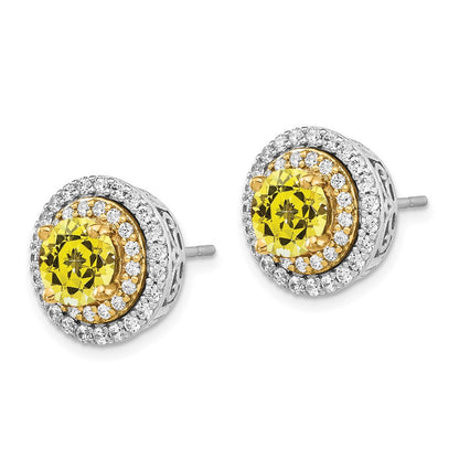 14K Bicolor Ohrringe mit Labor-gezüchteten Diamanten (VS/SI+, G+) und gezüchteten gelben Saphiren