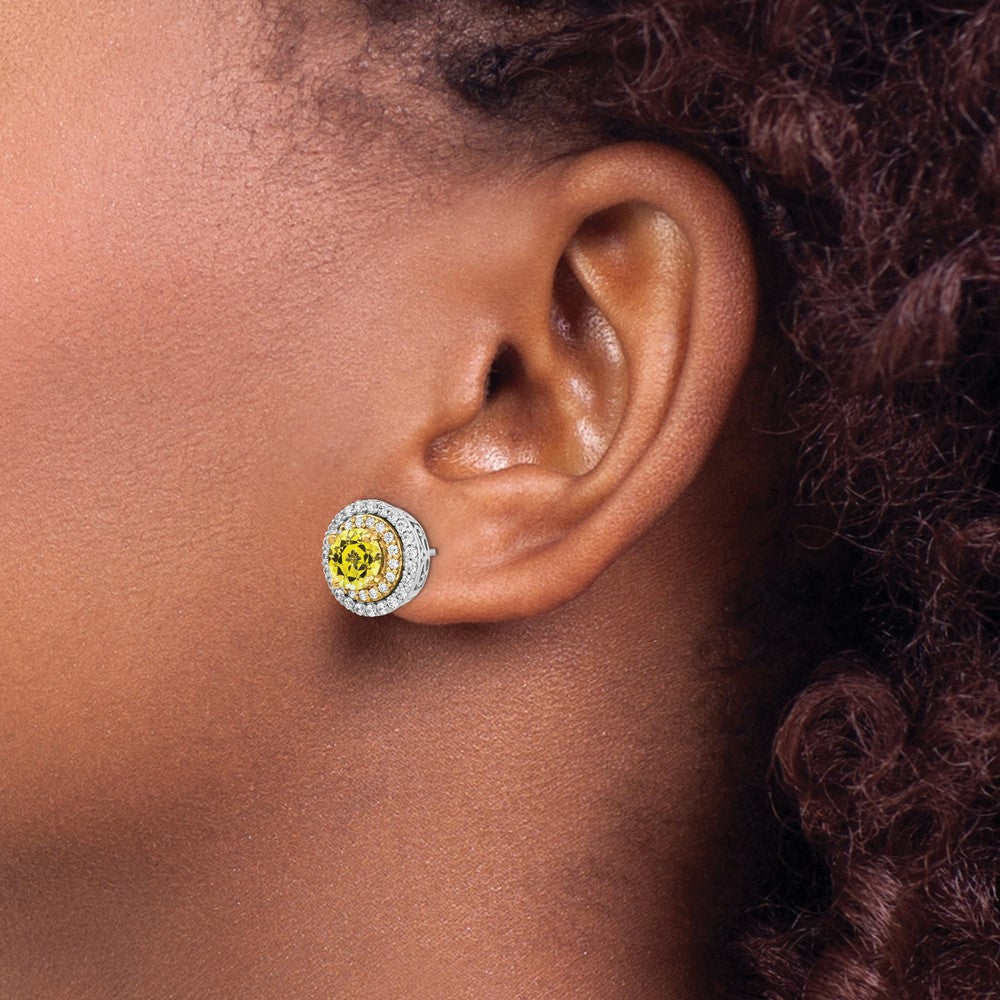 14K Bicolor Ohrringe mit Labor-gezüchteten Diamanten (VS/SI+, G+) und gezüchteten gelben Saphiren