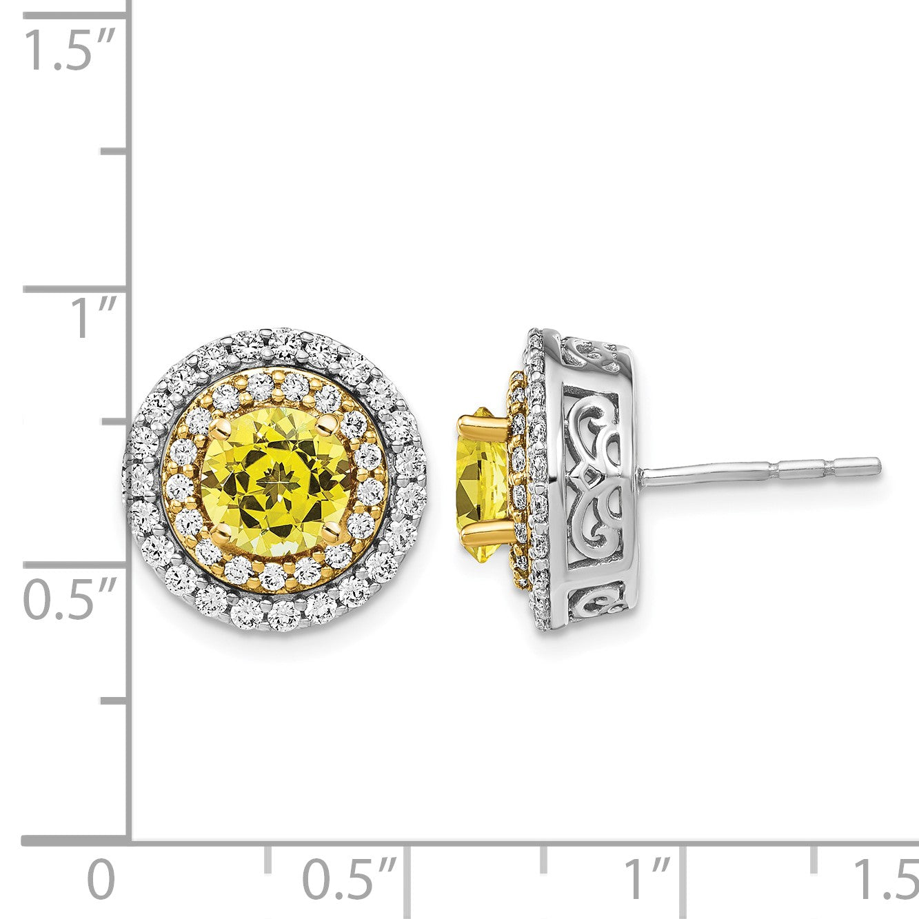14K Bicolor Ohrringe mit Labor-gezüchteten Diamanten (VS/SI+, G+) und gezüchteten gelben Saphiren