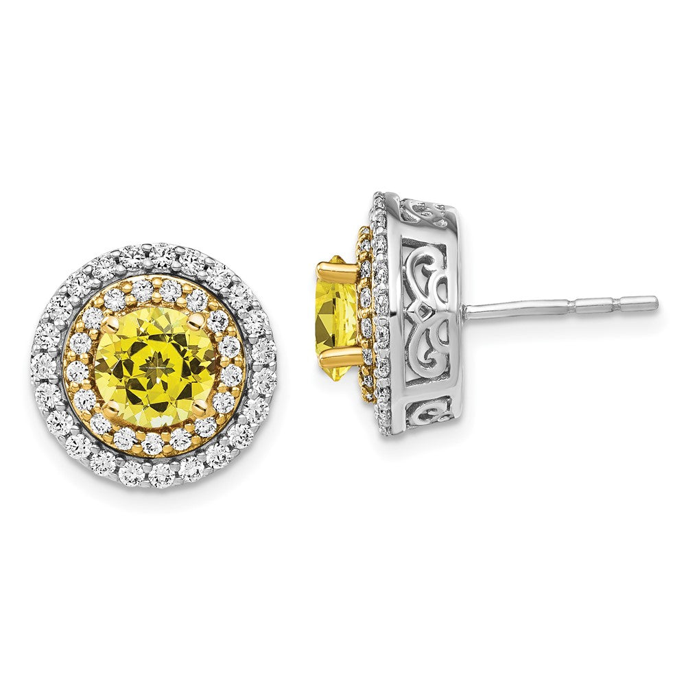 14K Bicolor Ohrringe mit Labor-gezüchteten Diamanten (VS/SI+, G+) und gezüchteten gelben Saphiren