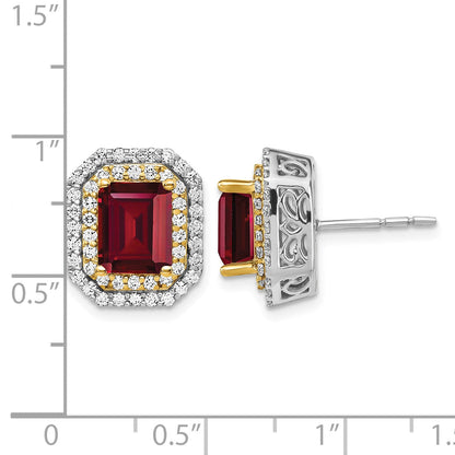 14K Bicolor Ohrringe mit Labor-Diamanten VS/SI+ G+ und synthetischem Rubin