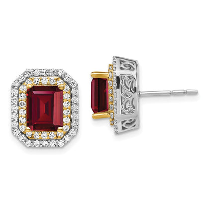 14K Bicolor Ohrringe mit Labor-Diamanten VS/SI+ G+ und synthetischem Rubin