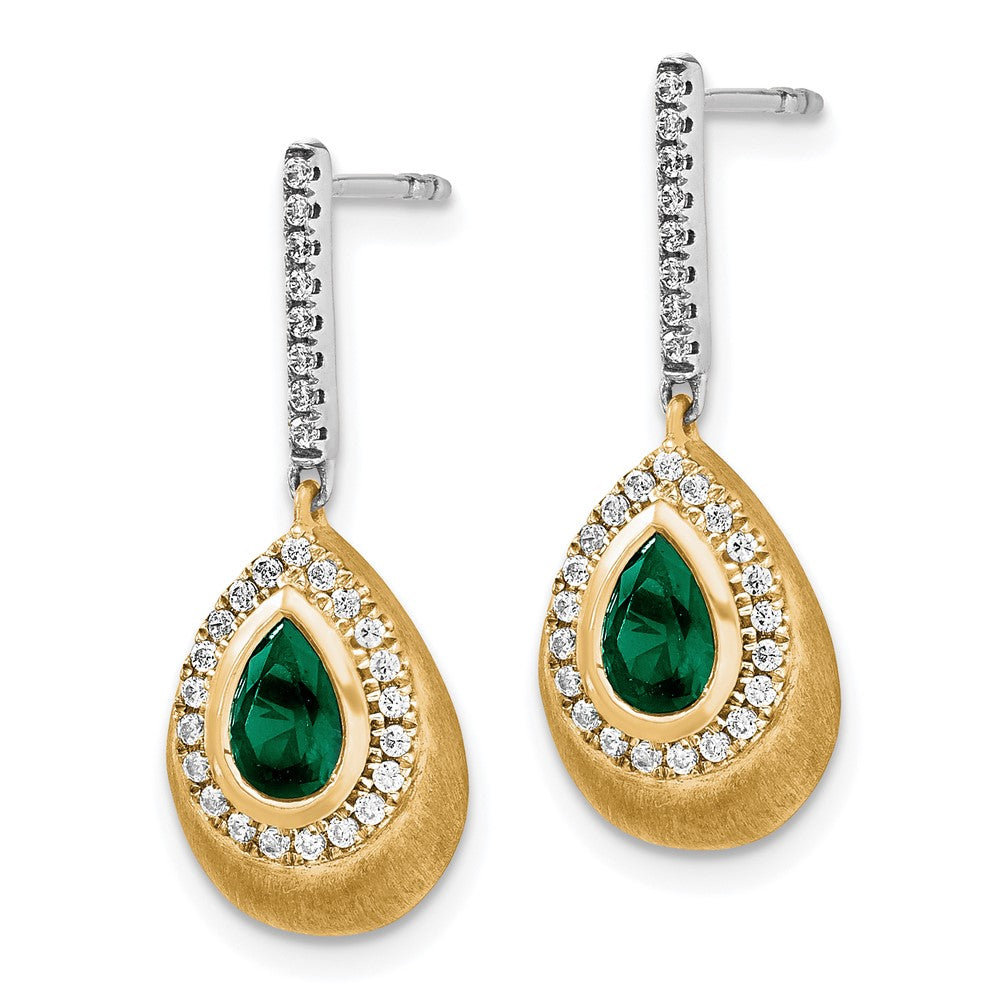 14K Bicolor Ohrringe mit Labor-Diamanten (VS/SI, FGH) und gezüchteten Smaragden