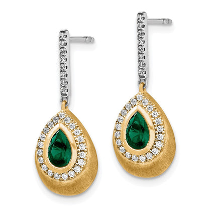 14K Bicolor Ohrringe mit Labor-Diamanten (VS/SI, FGH) und gezüchteten Smaragden