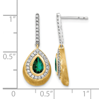 14K Bicolor Ohrringe mit Labor-Diamanten (VS/SI, FGH) und gezüchteten Smaragden