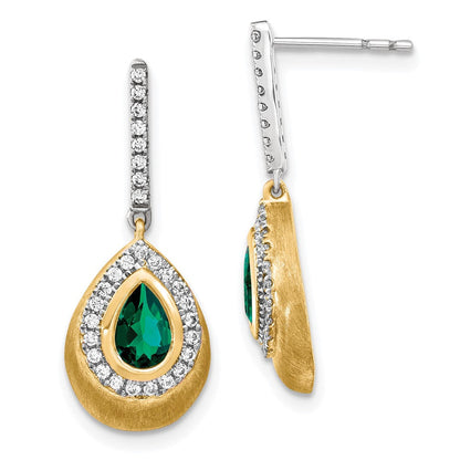 14K Bicolor Ohrringe mit Labor-Diamanten (VS/SI, FGH) und gezüchteten Smaragden