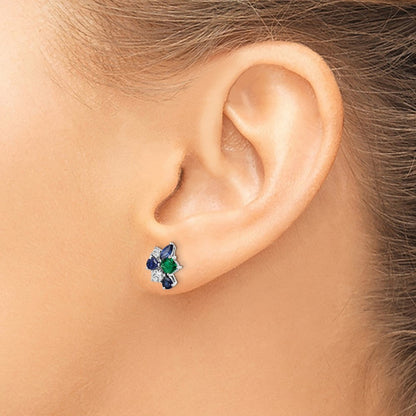 14K Weißgold Ohrstecker mit 0,2 ct. Labor gezüchteten Diamanten VS/SI+ G+ und gezüchteten Smaragden