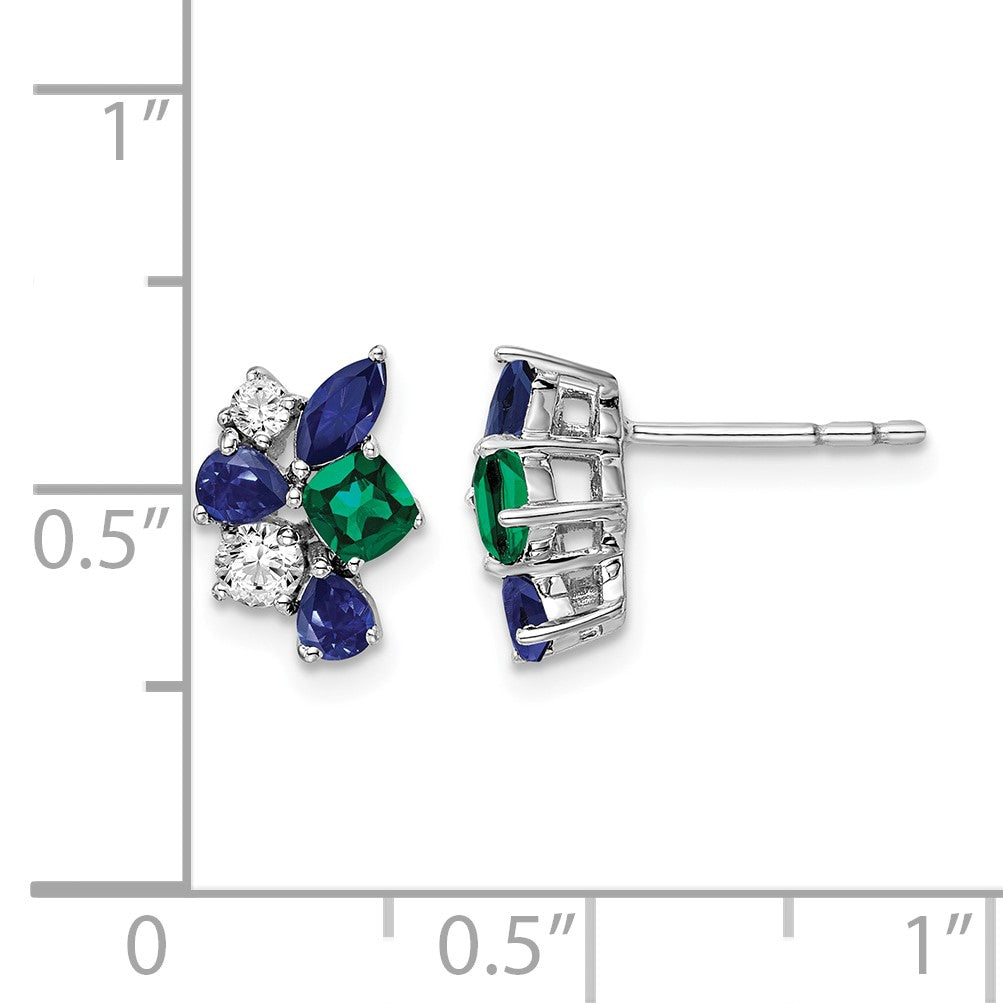 14K Weißgold Ohrstecker mit 0,2 ct. Labor gezüchteten Diamanten VS/SI+ G+ und gezüchteten Smaragden