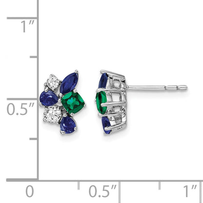 14K Weißgold Ohrstecker mit 0,2 ct. Labor gezüchteten Diamanten VS/SI+ G+ und gezüchteten Smaragden
