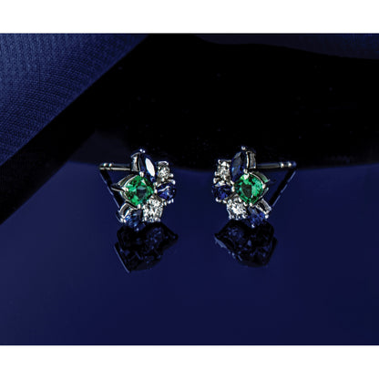 14K Weißgold Ohrstecker mit 0,2 ct. Labor gezüchteten Diamanten VS/SI+ G+ und gezüchteten Smaragden
