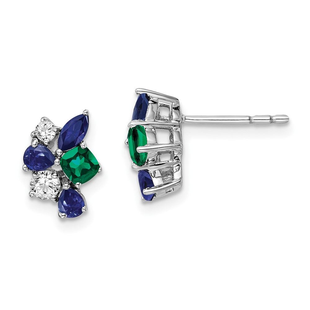 14K Weißgold Ohrstecker mit 0,2 ct. Labor gezüchteten Diamanten VS/SI+ G+ und gezüchteten Smaragden