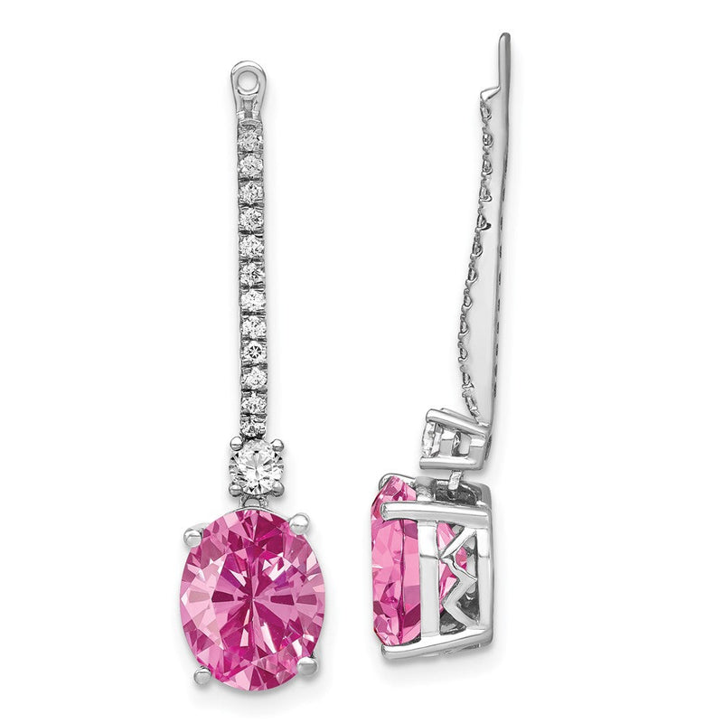 14K Weißgold Ohrring-Jackets mit Labor gezüchteten Diamanten VS/SI FGH und gezüchteten pinken Saphiren