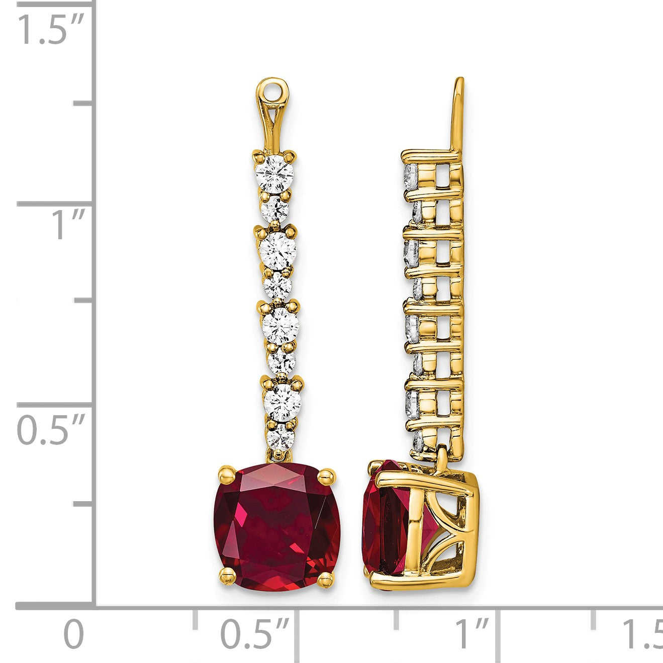 14K Gelbgold Ohrring-Jackets mit 0,625 ct. im Labor gezüchteten Diamanten VS/SI+ G+ und im Labor gezüchteten Rubinen