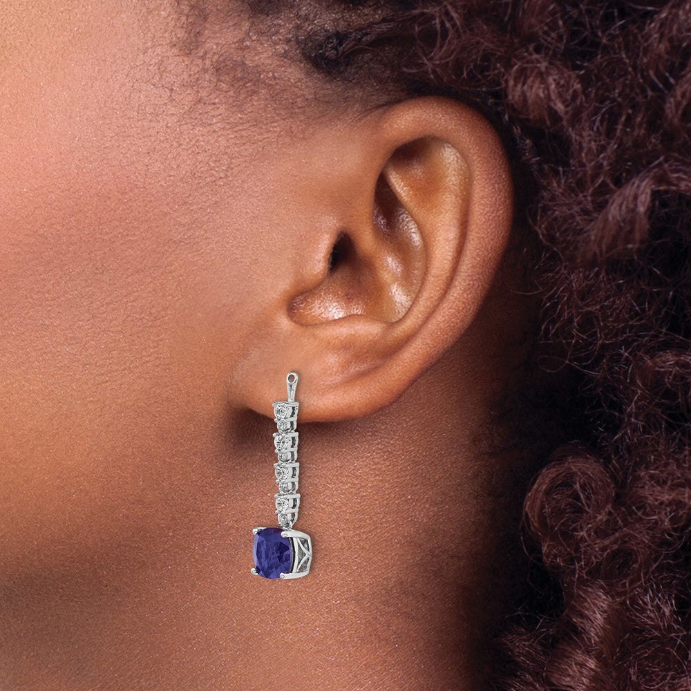 14K Weißgold Ohrring-Jackets mit 0,625 ct. Laborgezüchteten Diamanten VS/SI+ G+ und Laborgezüchteten Blauen Saphiren