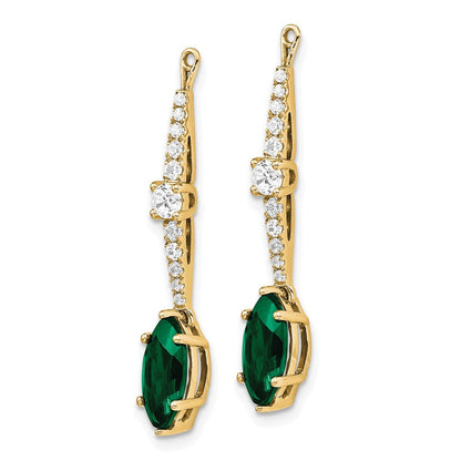 14K Gelbgold Ohrring-Jackets mit im Labor gezüchteten Diamanten VS/SI FGH und gezüchtetem Smaragd