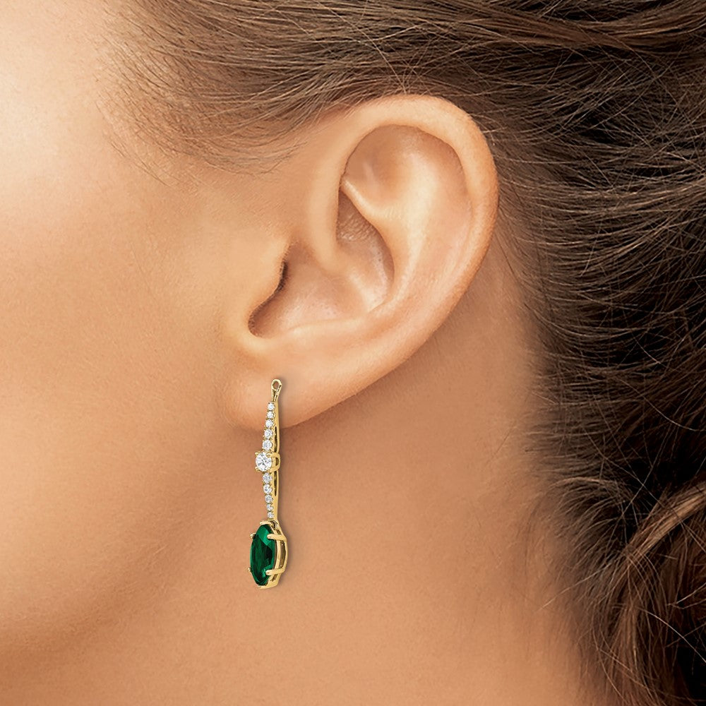 14K Gelbgold Ohrring-Jackets mit im Labor gezüchteten Diamanten VS/SI FGH und gezüchtetem Smaragd