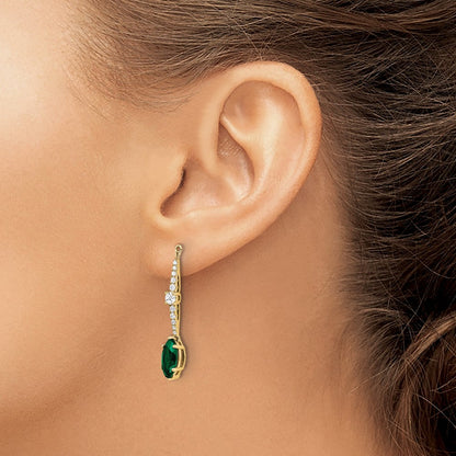 14K Gelbgold Ohrring-Jackets mit im Labor gezüchteten Diamanten VS/SI FGH und gezüchtetem Smaragd