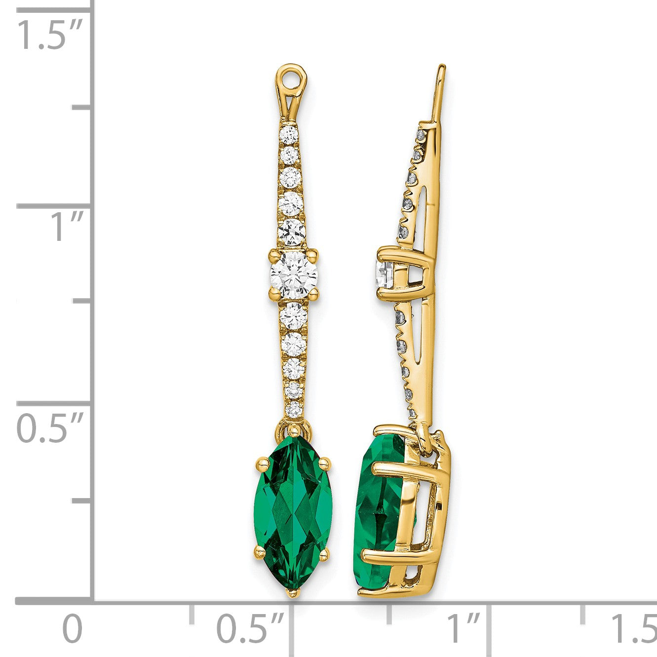 14K Gelbgold Ohrring-Jackets mit im Labor gezüchteten Diamanten VS/SI FGH und gezüchtetem Smaragd