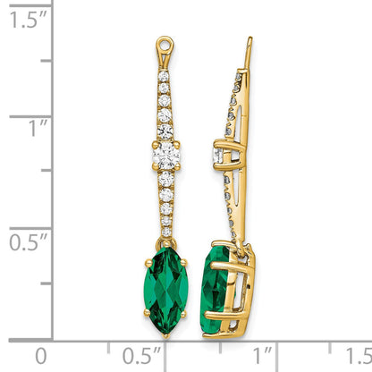 14K Gelbgold Ohrring-Jackets mit im Labor gezüchteten Diamanten VS/SI FGH und gezüchtetem Smaragd