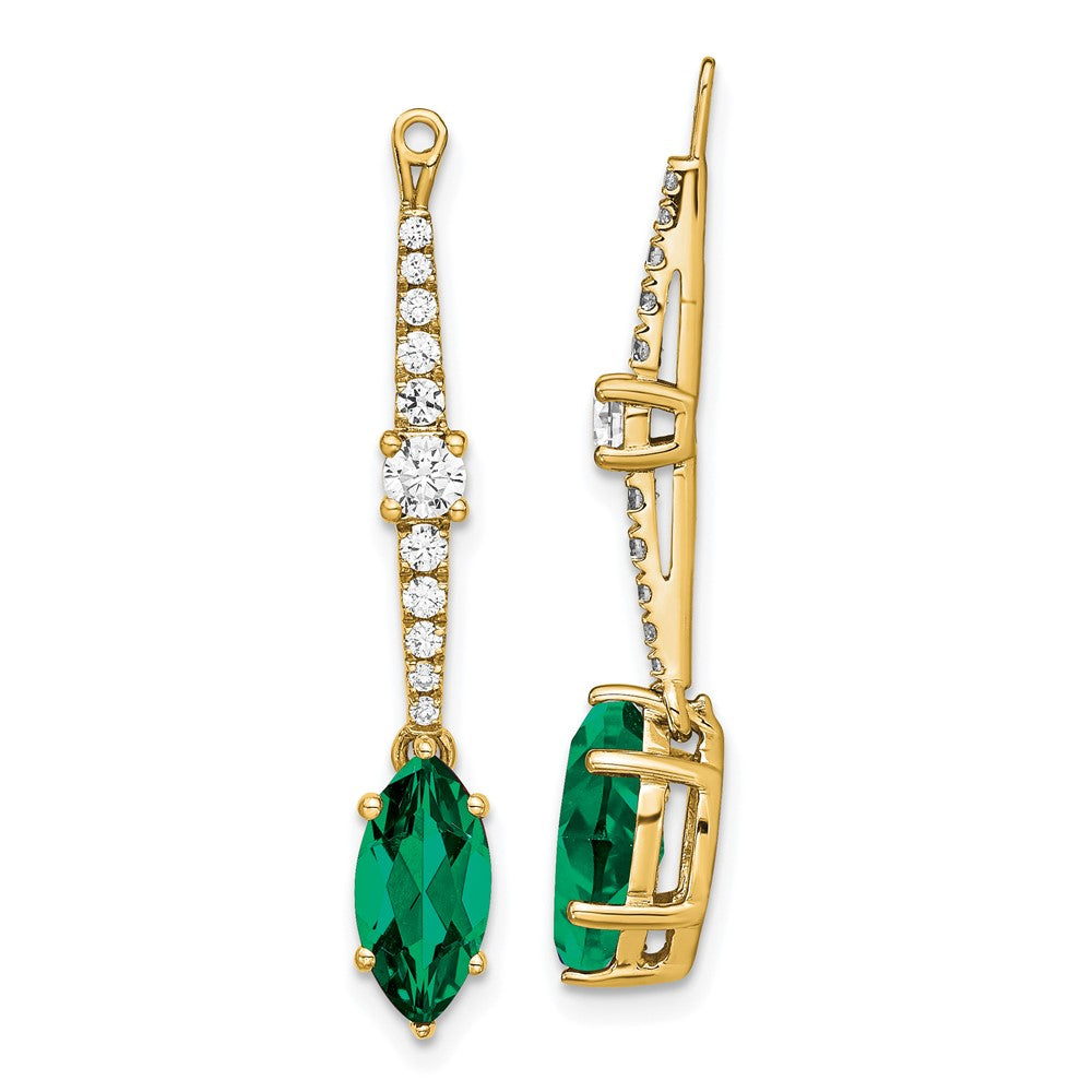 14K Gelbgold Ohrring-Jackets mit im Labor gezüchteten Diamanten VS/SI FGH und gezüchtetem Smaragd