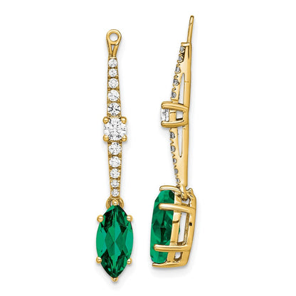 14K Gelbgold Ohrring-Jackets mit im Labor gezüchteten Diamanten VS/SI FGH und gezüchtetem Smaragd
