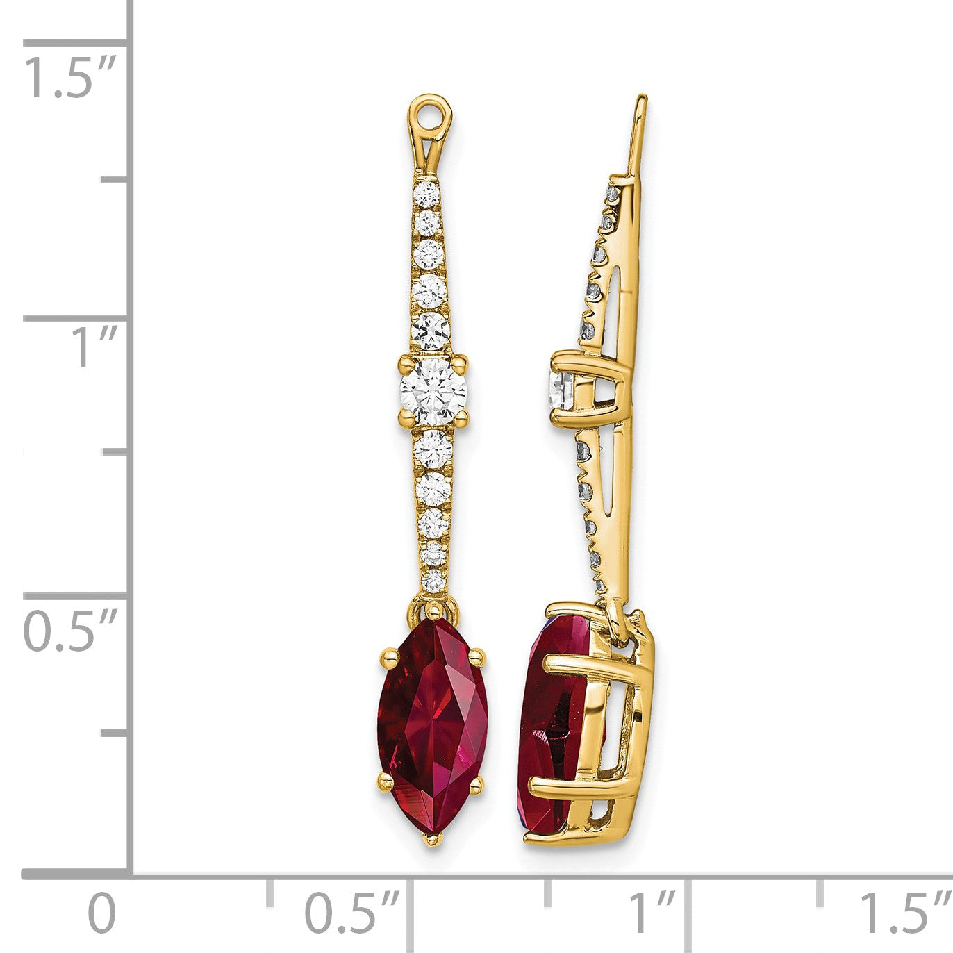 14K Gelbgold Ohrring-Jackets mit 0,5 ct. im Labor gezüchteten Diamanten VS/SI+ G+ und im Labor gezüchteten Rubinen