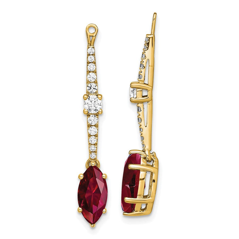 14K Gelbgold Ohrring-Jackets mit 0,5 ct. im Labor gezüchteten Diamanten VS/SI+ G+ und im Labor gezüchteten Rubinen