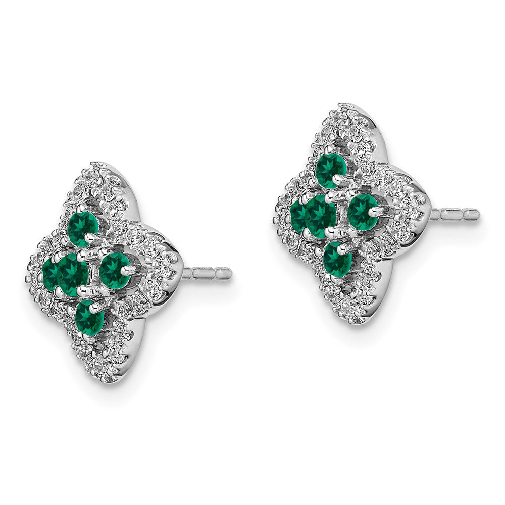 14K Weißgold Ohrringe mit 0,33 ct. im Labor gezüchteten Diamanten VS/SI+ G+ und gezüchteten Smaragden, Fashion-Ohrstecker