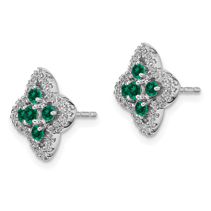 14K Weißgold Ohrringe mit 0,33 ct. im Labor gezüchteten Diamanten VS/SI+ G+ und gezüchteten Smaragden, Fashion-Ohrstecker
