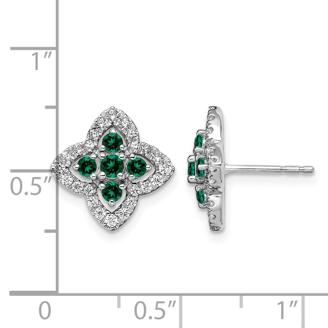 14K Weißgold Ohrringe mit 0,33 ct. im Labor gezüchteten Diamanten VS/SI+ G+ und gezüchteten Smaragden, Fashion-Ohrstecker