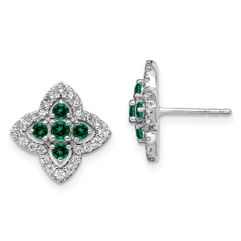 14K Weißgold Ohrringe mit 0,33 ct. im Labor gezüchteten Diamanten VS/SI+ G+ und gezüchteten Smaragden, Fashion-Ohrstecker